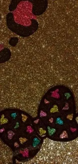 Glittery leopard print wallpaper with colorful bows.