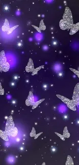 Glittery butterflies on a purple background.