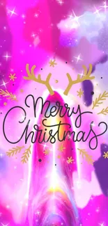 Merry Christmas pink glitter wallpaper with festive design.