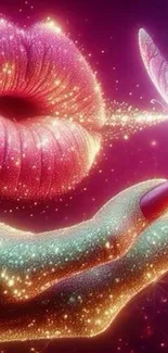 Fantasy art with glittery lips and butterfly.