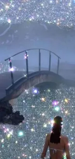 Glittery fantasy bridge with a sparkling background.