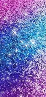 Vibrant sparkly gradient wallpaper with stars in pink, blue, and purple hues.