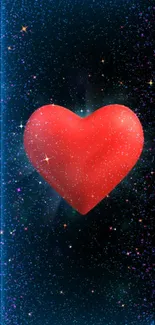 Red heart in a cosmic starry background wallpaper.