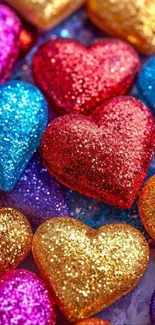 Glittering colorful hearts wallpaper.