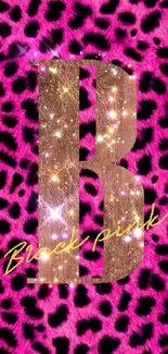 Glittery pink leopard print with golden sparkle accents.