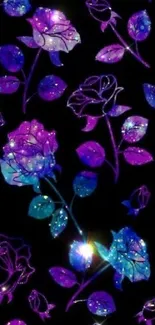 Glittery purple roses on a dark background.