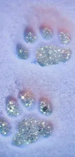 Glittery paw prints in snow create a sparkling mobile wallpaper design.