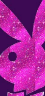 Glittery pink bunny on dark purple background wallpaper.