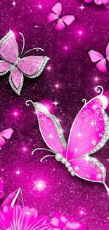 Glittery pink butterfly and flower mobile wallpaper.