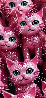 A collection of glittery pink cats with sparkling details.