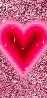 Vibrant glittery pink heart mobile wallpaper.