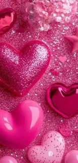 Glittery pink hearts with shimmering accents