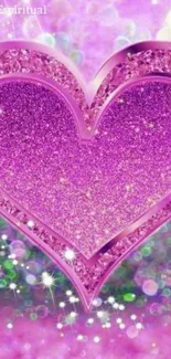 Glittery pink heart on a vibrant background.