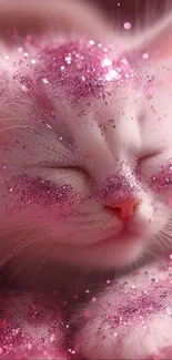 Adorable kitten covered in glitter, sleeping peacefully.