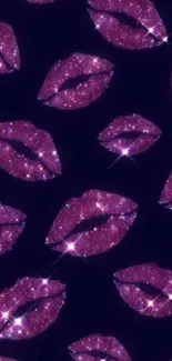 Glittery pink lips on a dark purple background wallpaper.