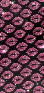 Glittery pink lips pattern on a dark background for mobile wallpaper.