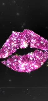 Glittery pink lips on a dark backdrop with sparkling effects.