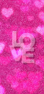 Glittery pink wallpaper with LOVE text.