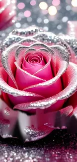 Glittery pink rose with sparkling details