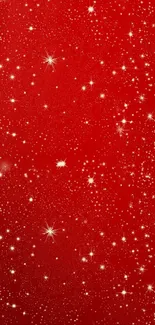 Red wallpaper with glittery white stars and sparkles.