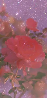 Close-up of a rose with a sparkling, glittery pink background.