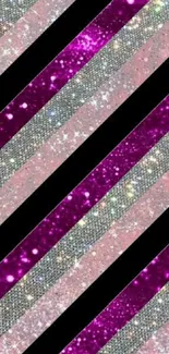 Phone wallpaper with glittery pink and silver diagonal stripes.