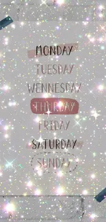 Glittery wallpaper with days of the week and stars