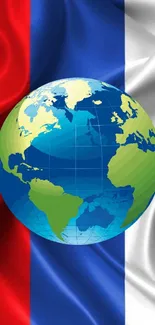 Colorful globe with red, blue, and white flag elements as wallpaper.