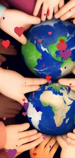 Diverse hands holding planet Earth, symbolizing global unity and peace.