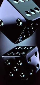 Glossy black dice on a dark background, perfect for mobile screens.