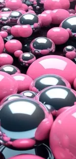 Glossy pink and black bubbles wallpaper design with a vibrant look.