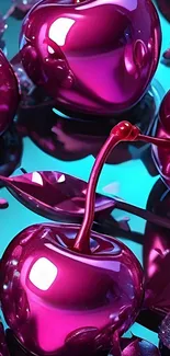 Glossy magenta cherries on abstract background.