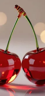 Glossy cherries against a bokeh background