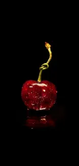 Glossy red cherry on a black background, capturing elegance.