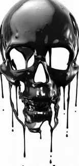 Glossy black skull dripping art against a white background for mobile wallpaper.