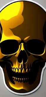 Glossy gold skull wallpaper on gray background, edgy and stylish.