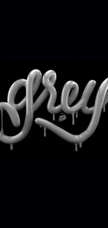 Glossy grey typography art on black background.