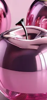 Glossy pink apples with reflective texture.