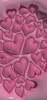 Glossy pink heart design wallpaper for mobile devices.