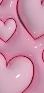 Glossy pink hearts pattern background wallpaper.
