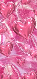 Glossy pink hearts mobile wallpaper design.