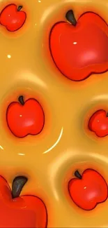 Glossy red apples on orange-yellow background wallpaper.