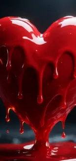 Glossy red heart with dripping paint design.