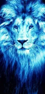 Neon blue glowing lion face wallpaper for mobile.