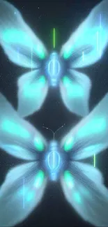 Two glowing blue butterflies on a dark, starry background mobile wallpaper.