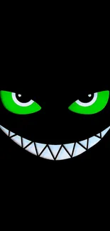 Glow-in-the-dark grinning face wallpaper with green eyes.