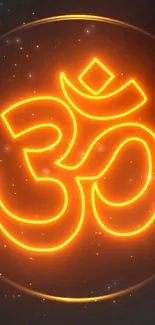 Glowing orange Om symbol on a dark background.