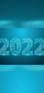 Turquoise glowing 2022 wallpaper with blue background.