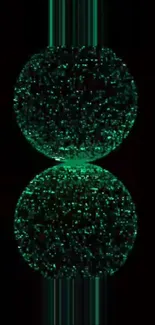 Glowing green abstract spheres on a dark background.