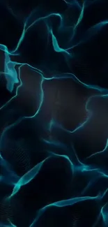 Wallpaper featuring glowing abstract teal waves on dark background.